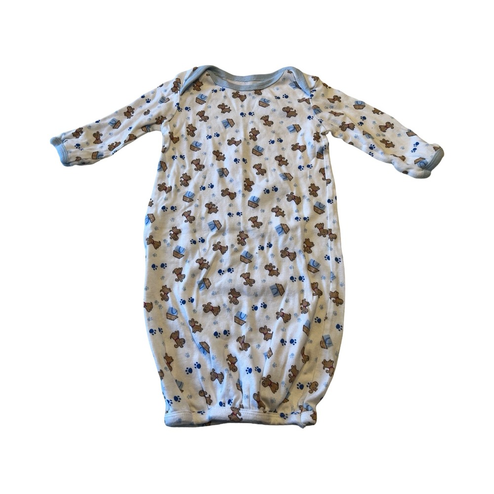 Luvable Friends‎ Baby Sleep Gown 0-6 Months Blue Puppy Dog Paw Print Cotton